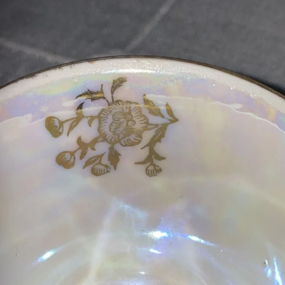 Vintage Lefton Iridescent Gold Rose Cup and Saucer Cup Set Hand Painted